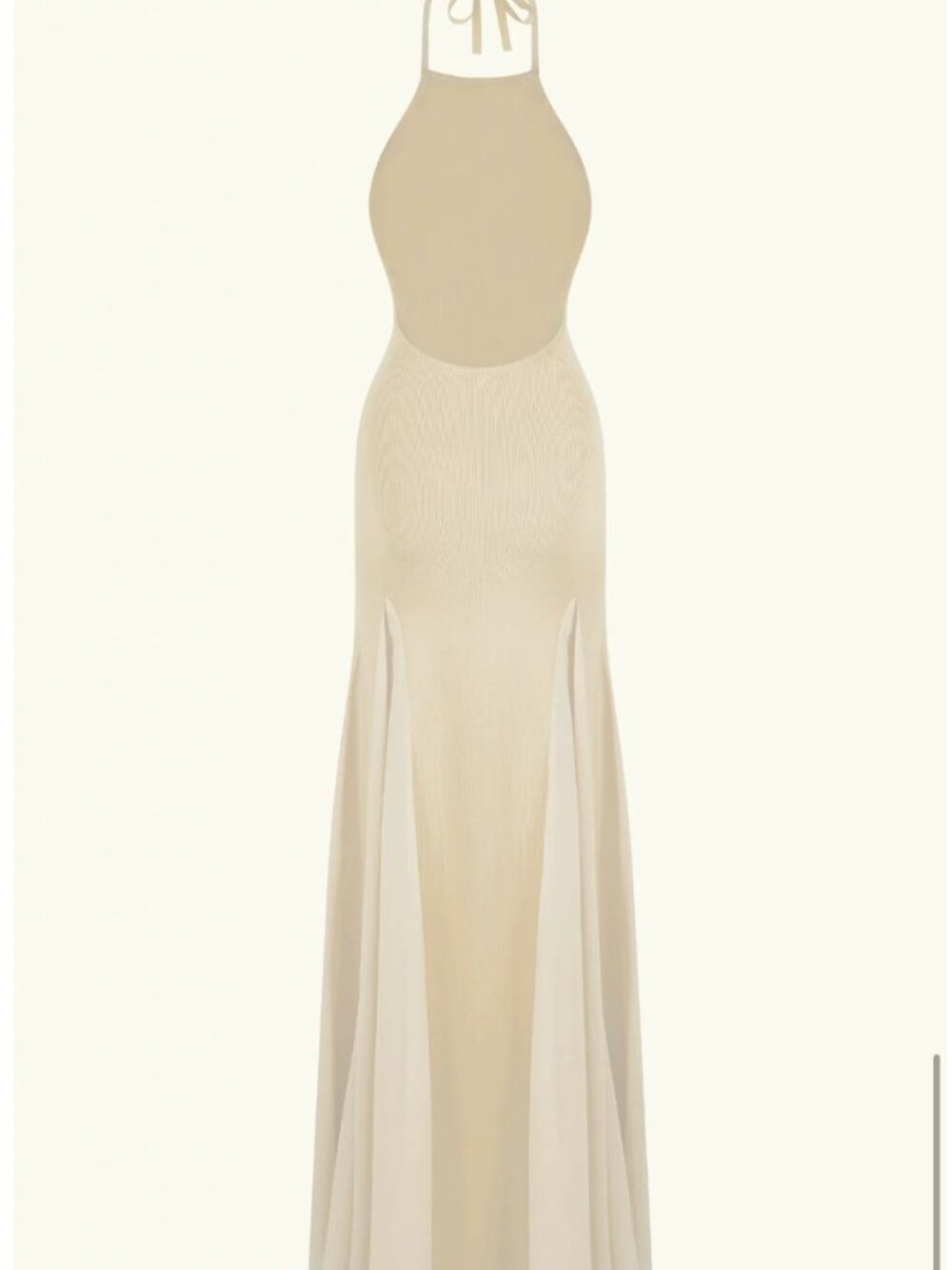 Meshki Soleil Knit And Mesh Halter Maxi Dress S/L Cream Wedding Event - Picture 8 of 10
